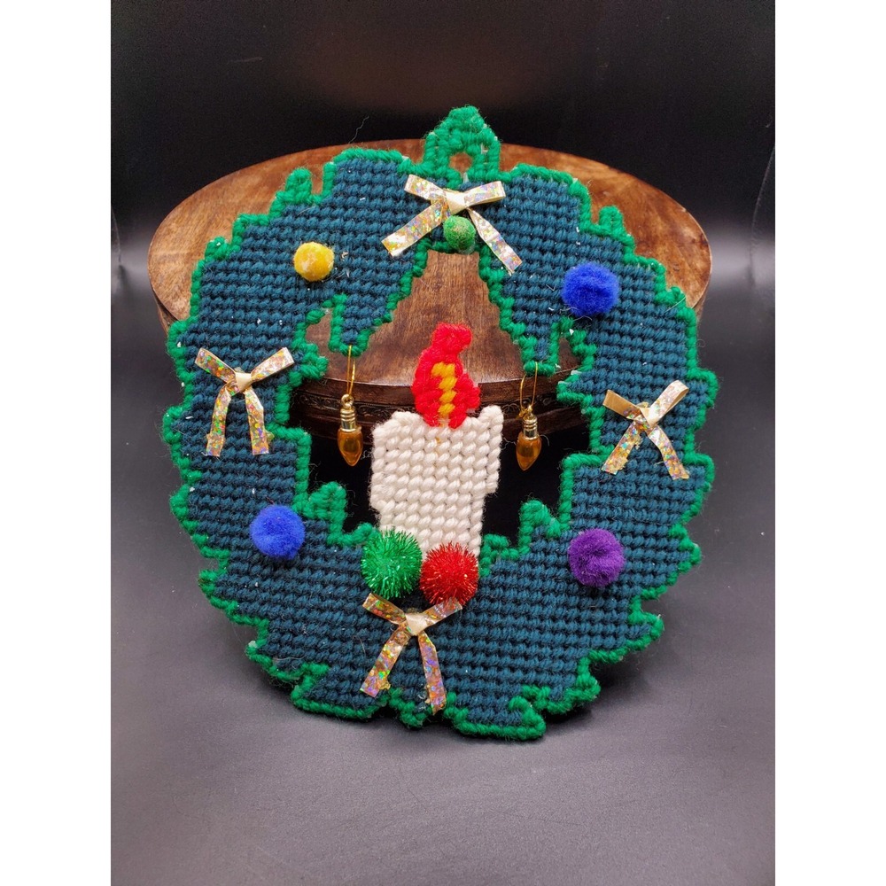 Vintage Christmas Handcrafted Plastic Canvas Wreath